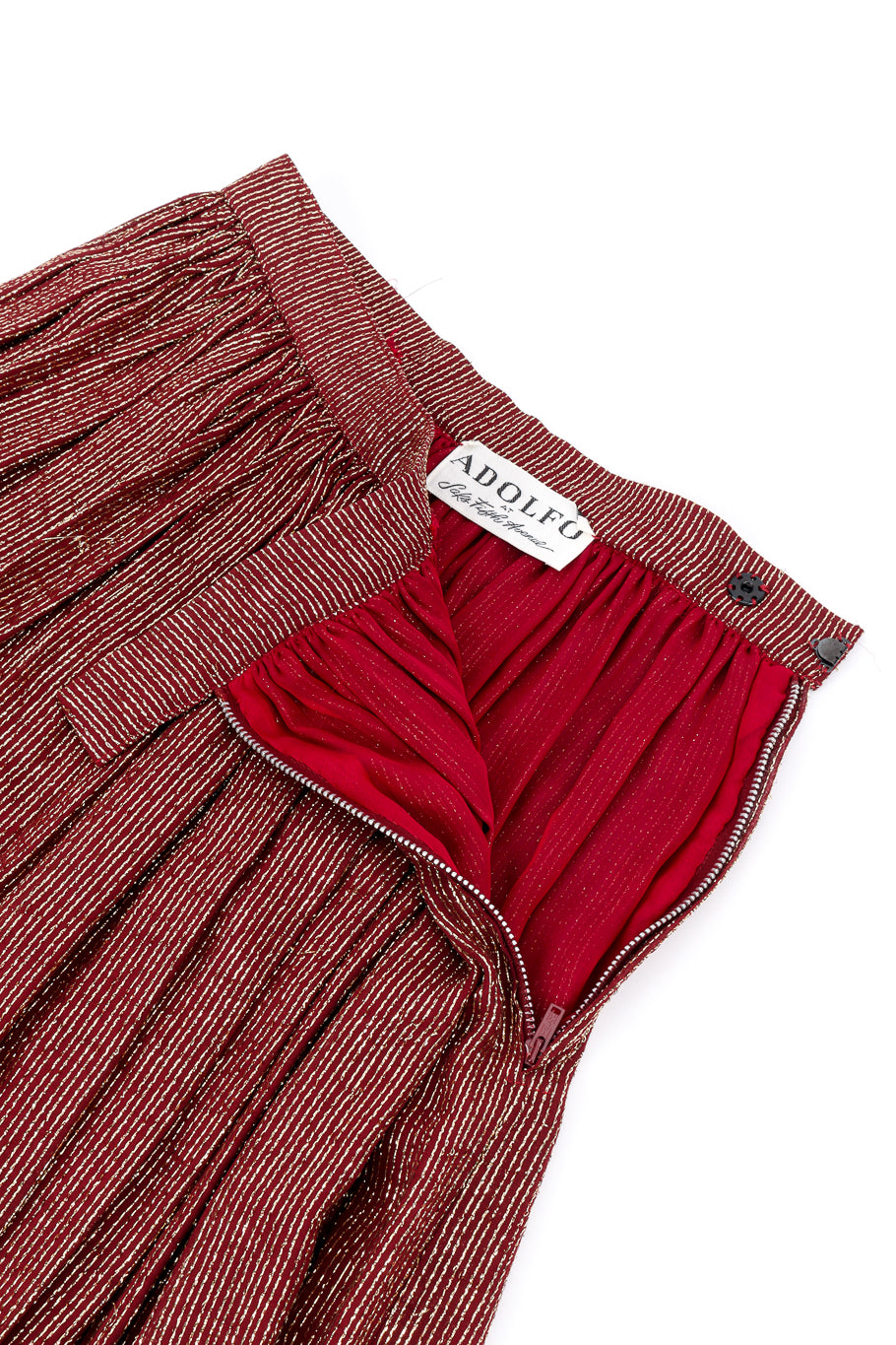 Vintage Adolfo Lamé Blouse & Pleated Skirt Set skirt side unzipped @recess la