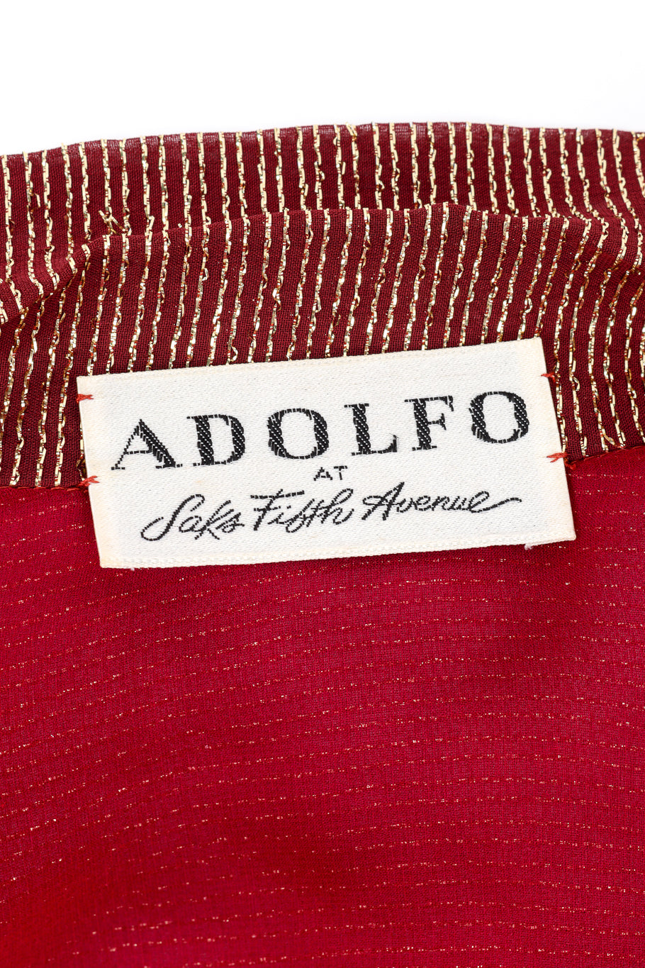 Vintage Adolfo Lamé Blouse & Pleated Skirt Set blouse signature label closeup @recess la
