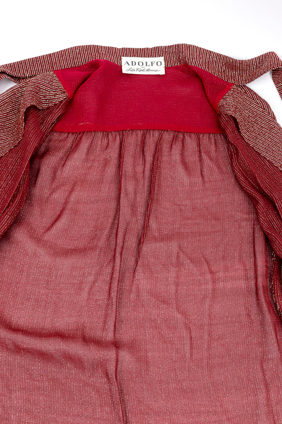 Vintage Adolfo Lamé Blouse & Pleated Skirt Set view of blouse interior @recess la