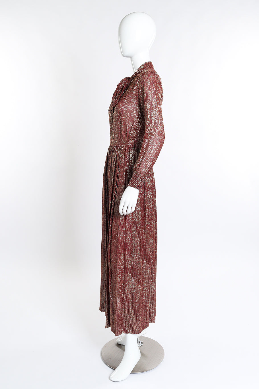 Vintage Adolfo Lamé Blouse & Pleated Skirt Set side on mannequin @recess la