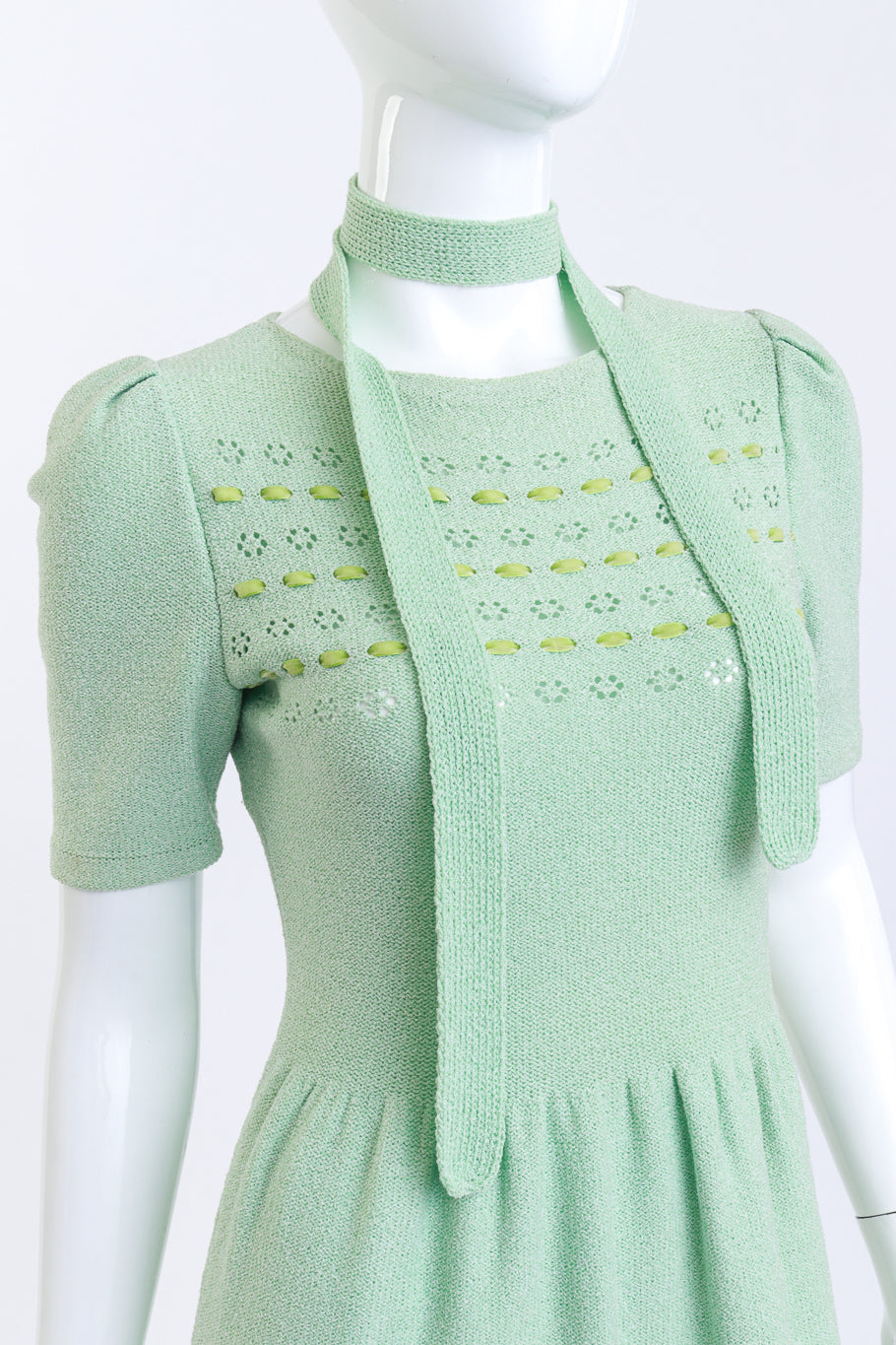 Adolfo Pastel Green Ribbon Weave Knit Dress detail mannequin @RECESS LA