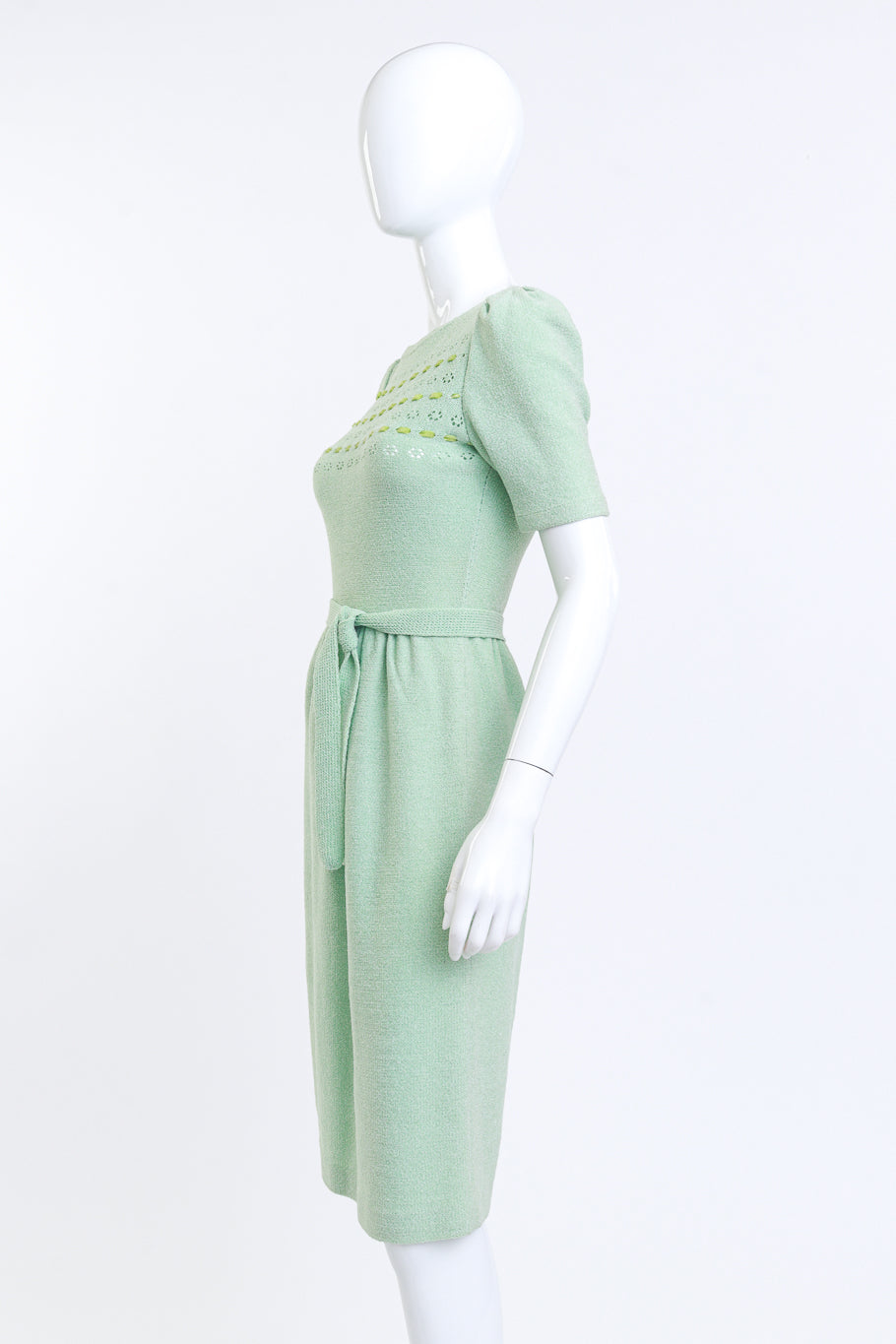 Adolfo Pastel Green Ribbon Weave Knit Dress on mannequin @RECESS LA