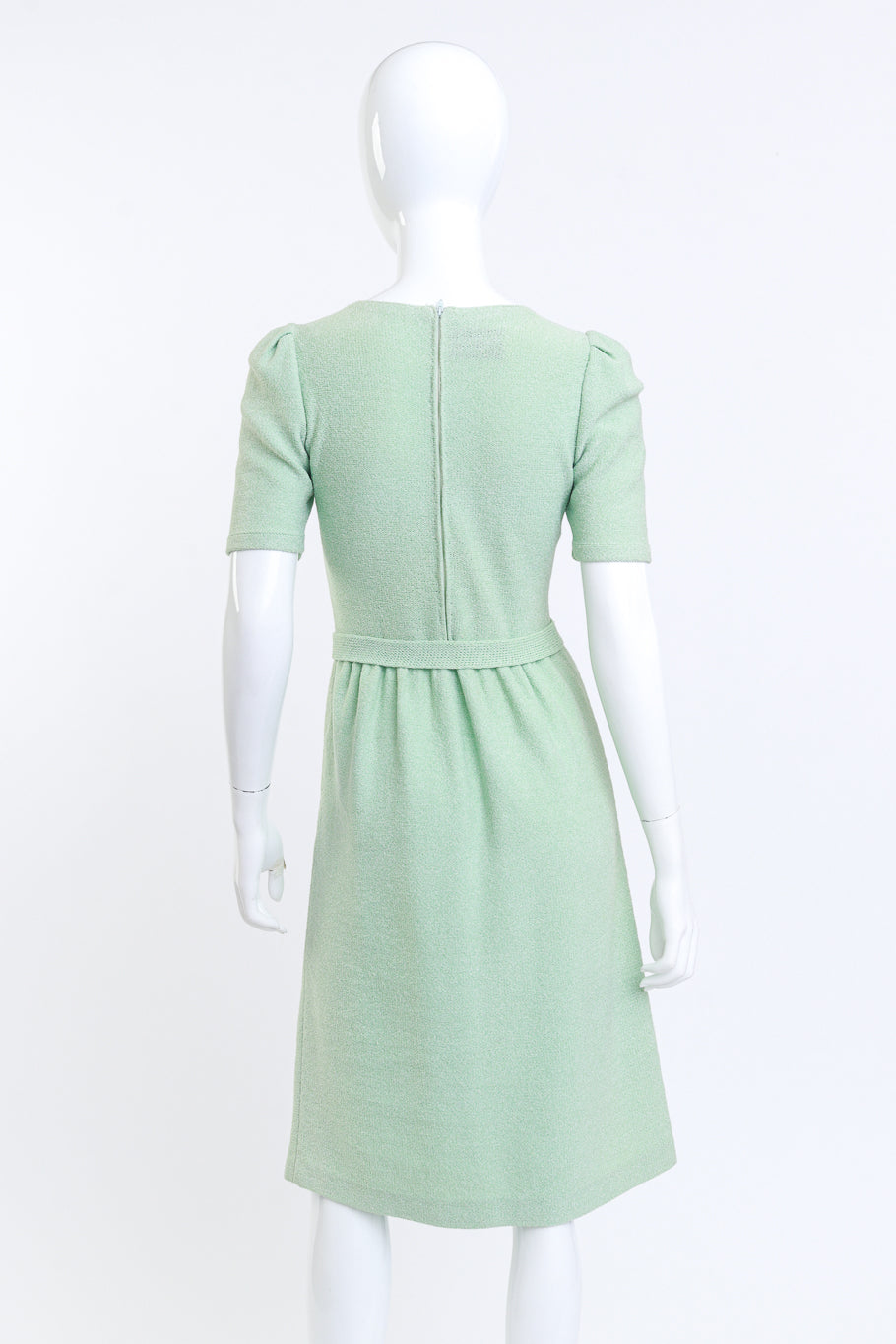 Adolfo Pastel Green Ribbon Weave Knit Dress on mannequin @RECESS LA