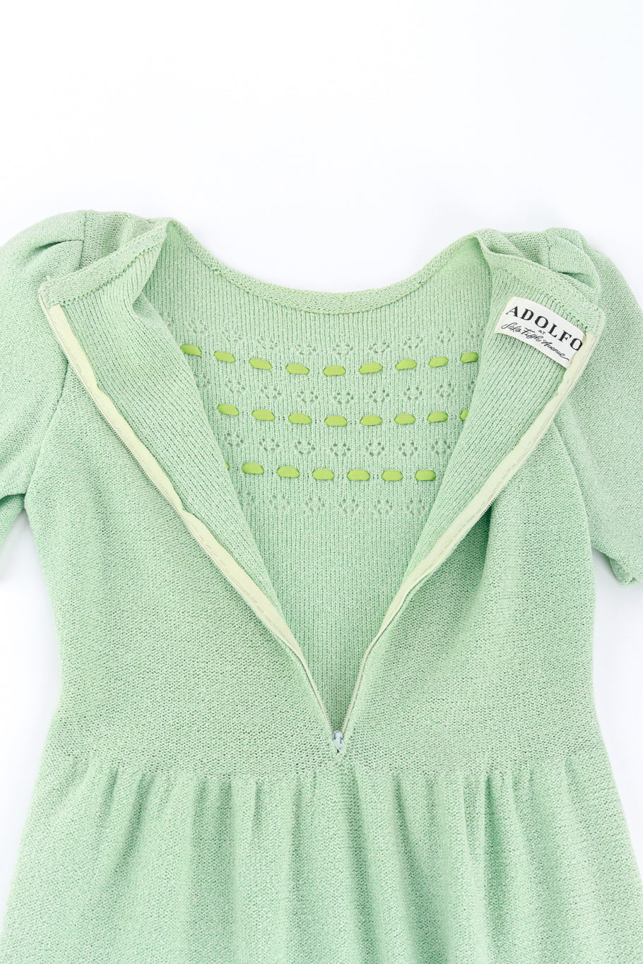 Adolfo Pastel Green Ribbon Weave Knit Dress closure @RECESS LA