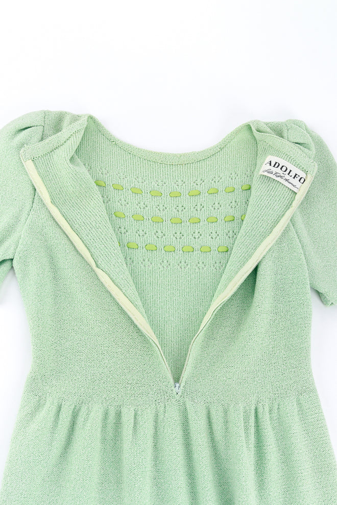 Adolfo Pastel Green Ribbon Weave Knit Dress closure @RECESS LA