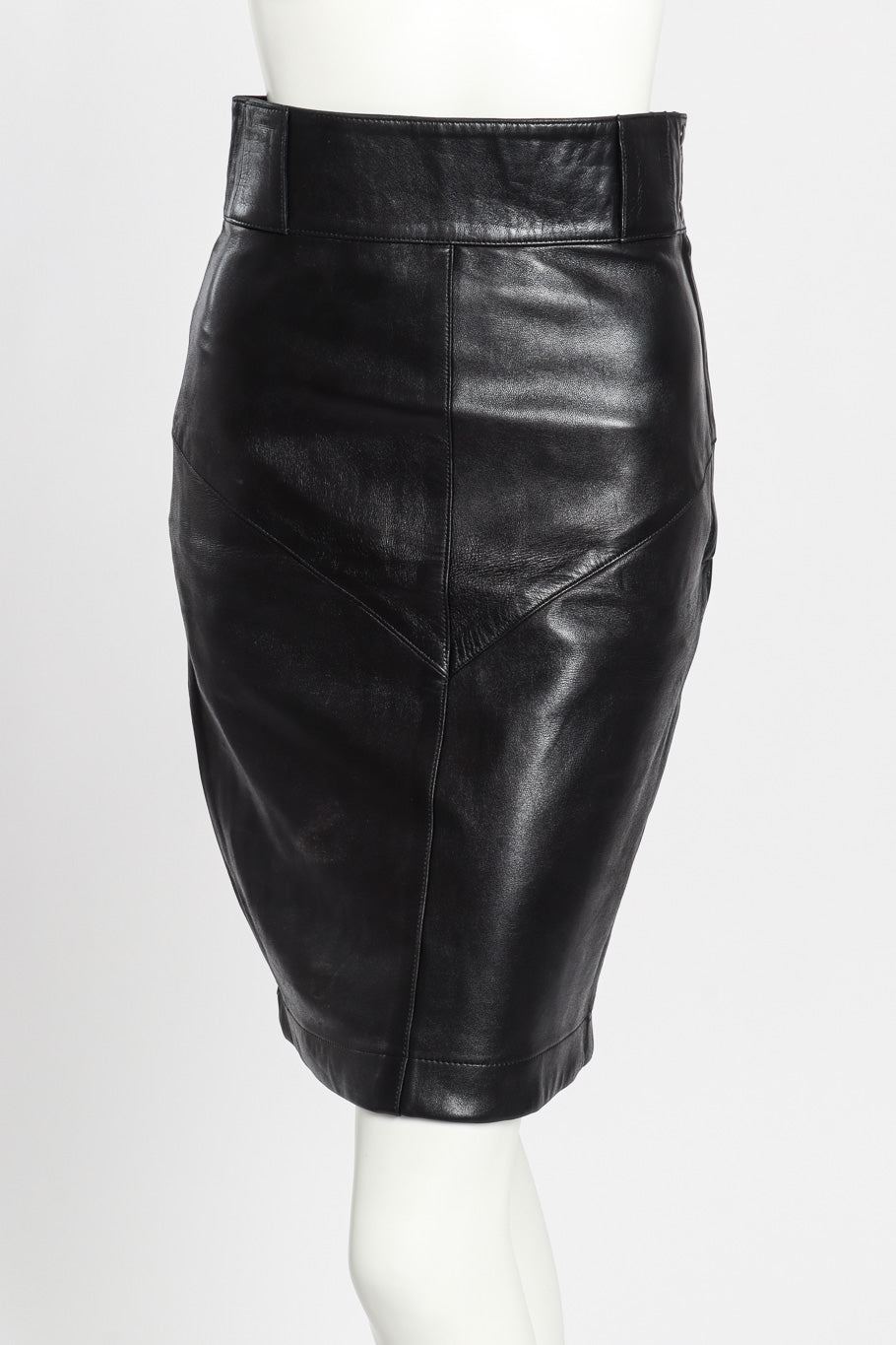 Vintage Alaia Leather Pencil Skirt front on mannequin closeup @recessla
