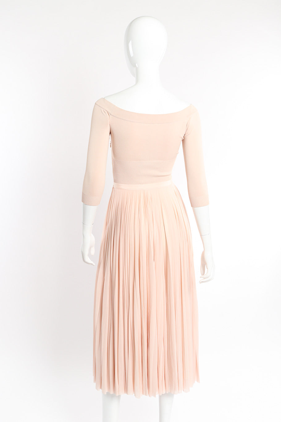 Alexander McQueen Off-The-Shoulder Pleated Knit Dress back view on mannequin @recessla