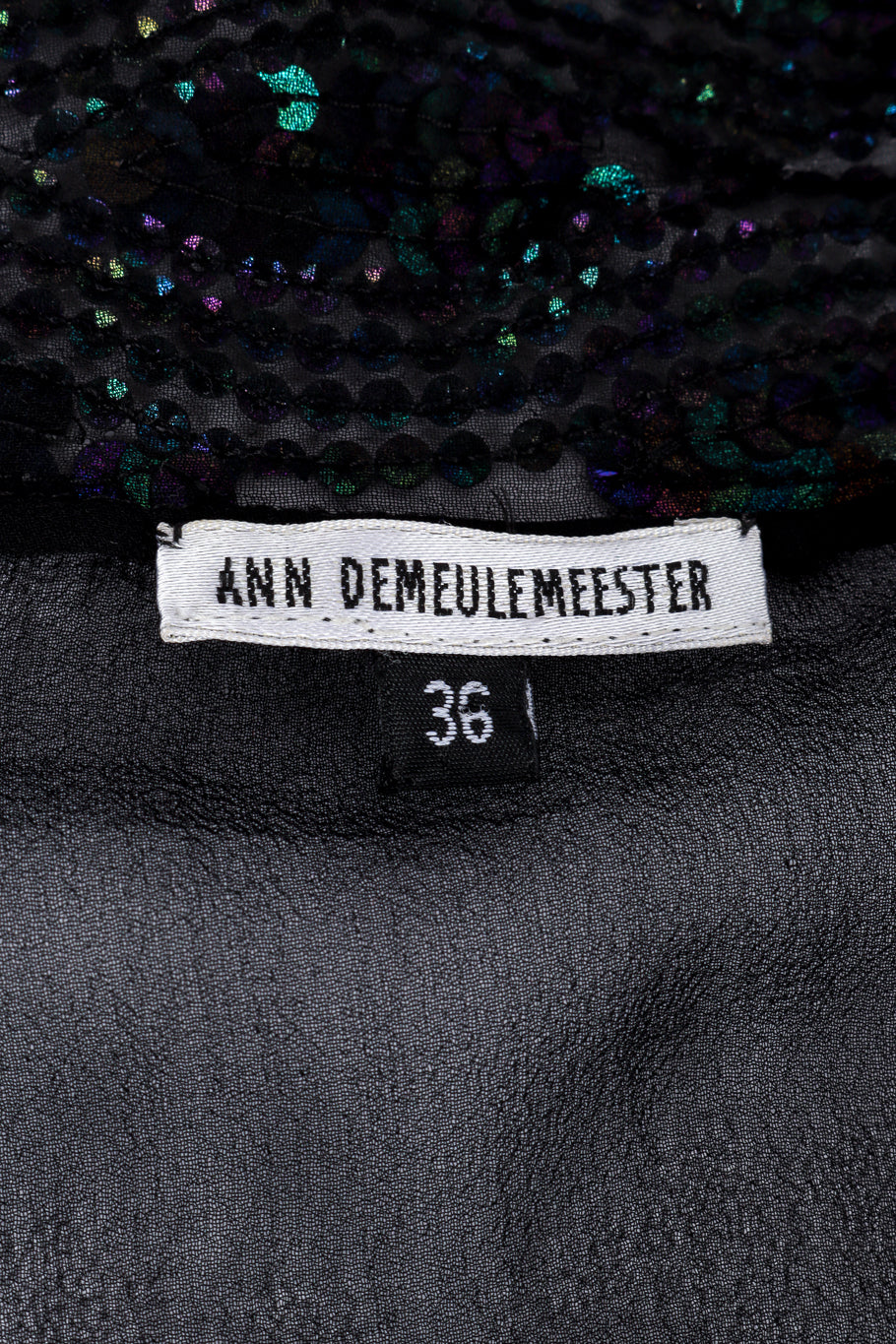 Ann Demeulemeester Silk Sequin Vest Top signature label closeup @recessla
