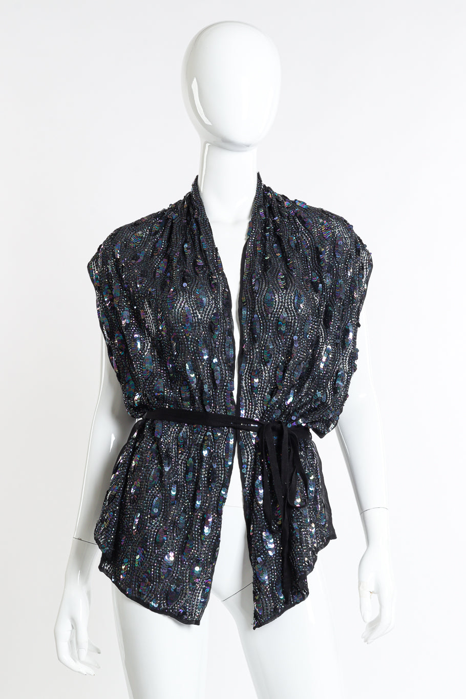 Ann Demeulemeester Silk Sequin Vest Top front on mannequin @recessla