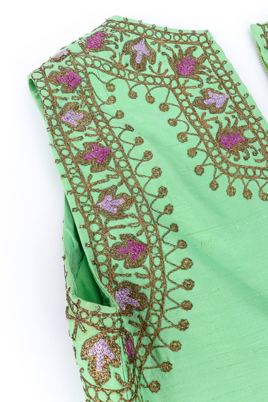 Vintage Artisans Brocade Embellished Tunic Dress embroidery on sleeve closeup @Recessla