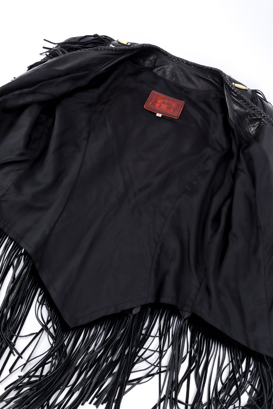 Vintage Arturo Beaded Leather Fringe Jacket view of lining @recessla
