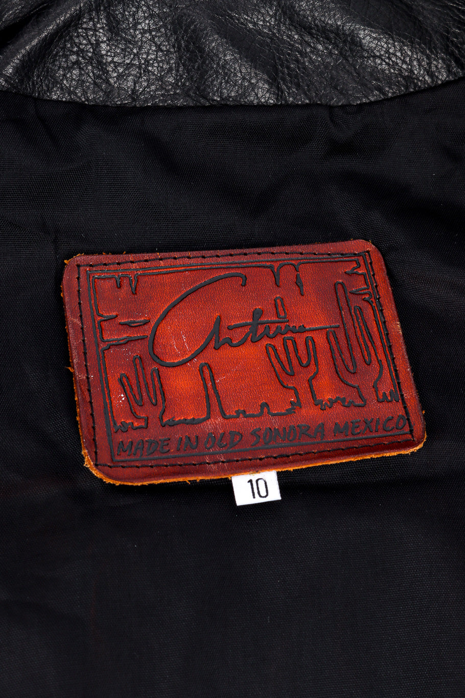 Vintage Arturo Beaded Leather Fringe Jacket signature label closeup @recessla