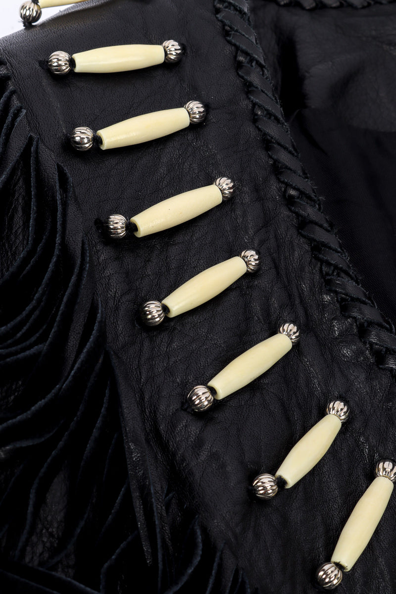 Vintage Arturo Beaded Leather Fringe Jacket bone beadwork closeup @recessla