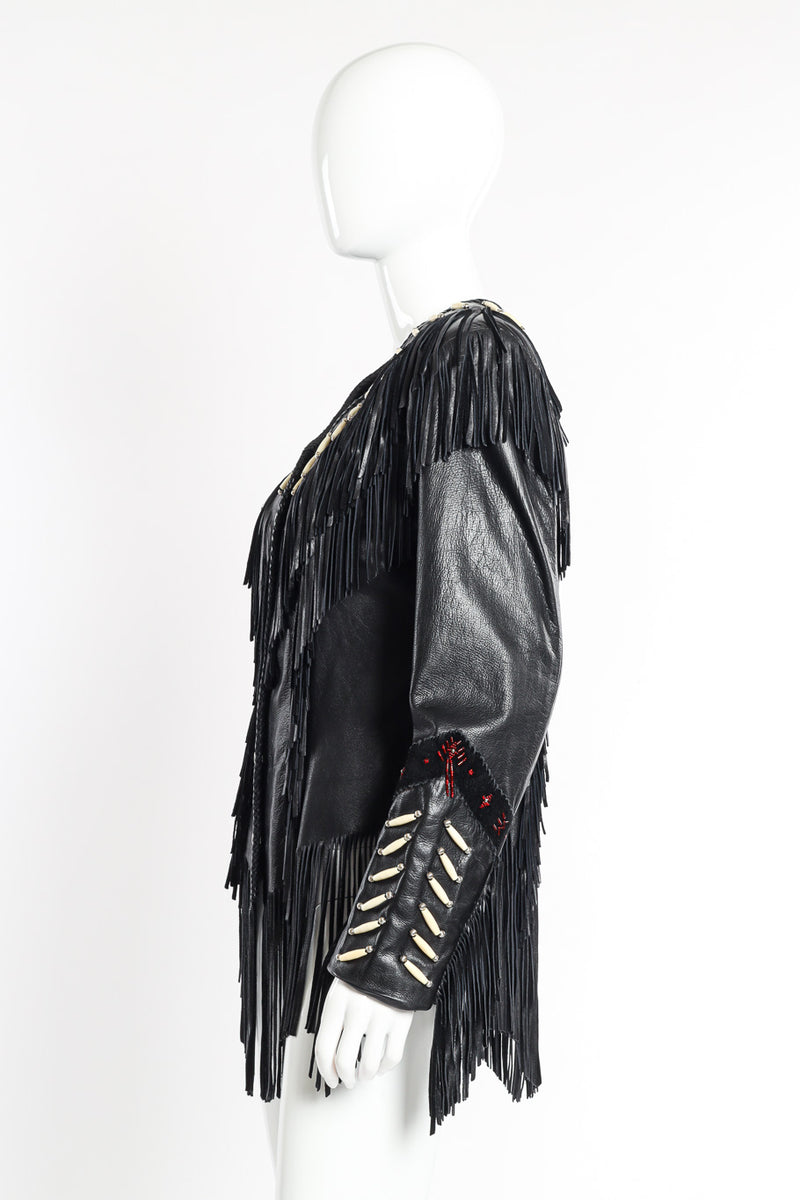 Vintage Arturo Beaded Leather Fringe Jacket side view on mannequin @recessla