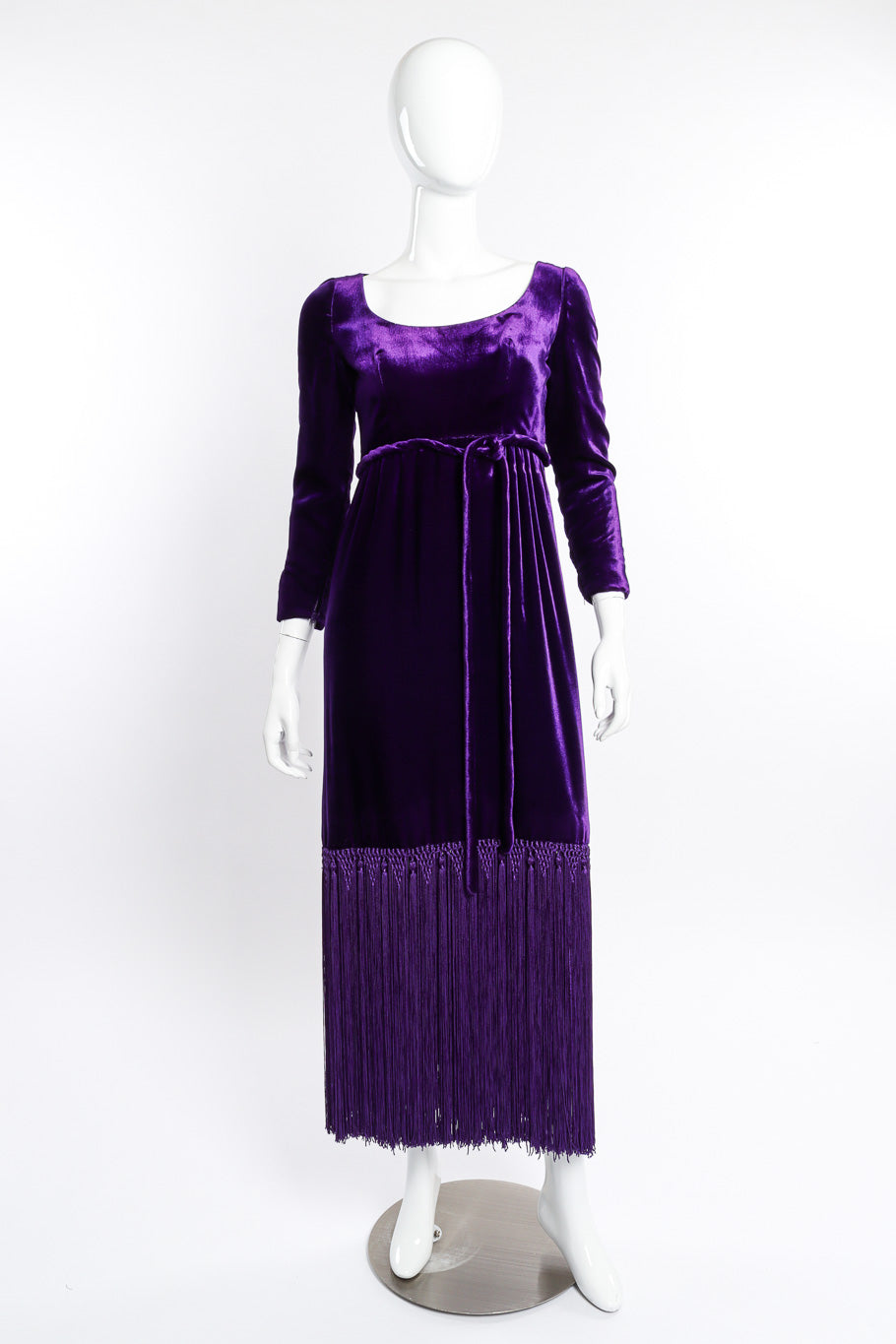 Vintage Adele Simpson Velvet Fringe Dress front on mannequin @recessla