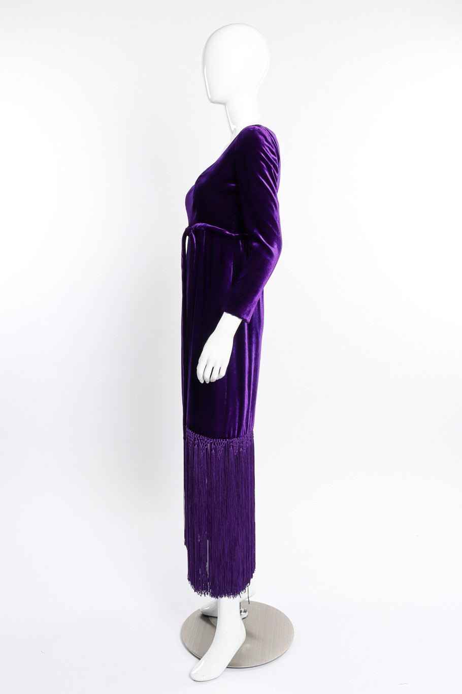 Vintage Adele Simpson Velvet Fringe Dress side on mannequin @recessla