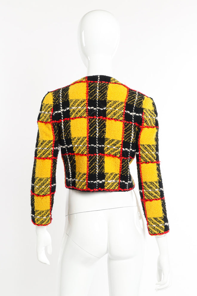 Vintage Adolfo Cropped Plaid Bouclé Jacket back on mannequin @recessla