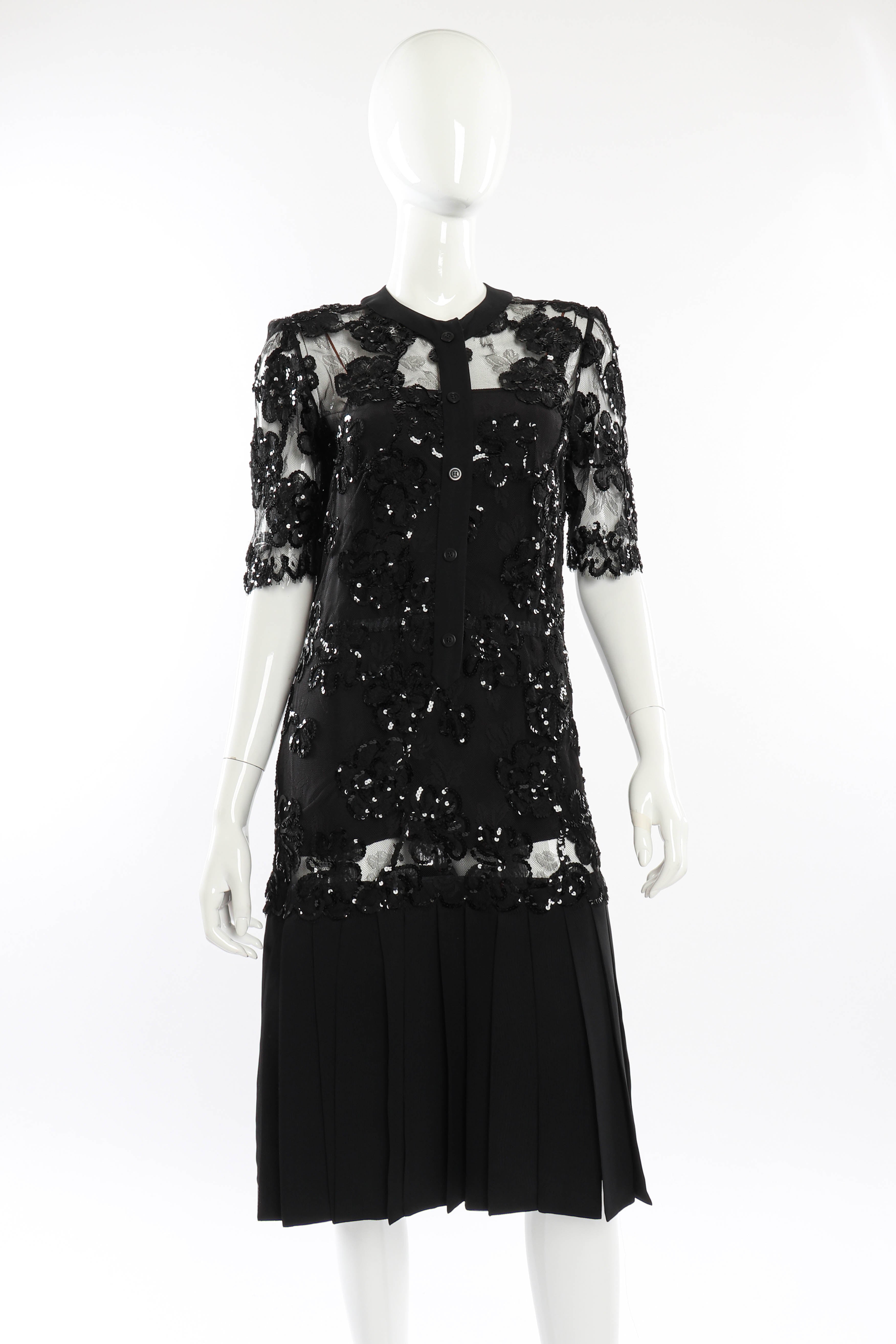 Vintage Adolfo Sequin Lace Dress front on mannequin @recessla