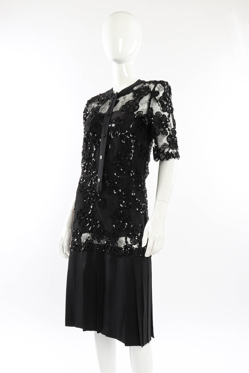 Vintage Adolfo Sequin Lace Dress 3/4 front on mannequin @recessla