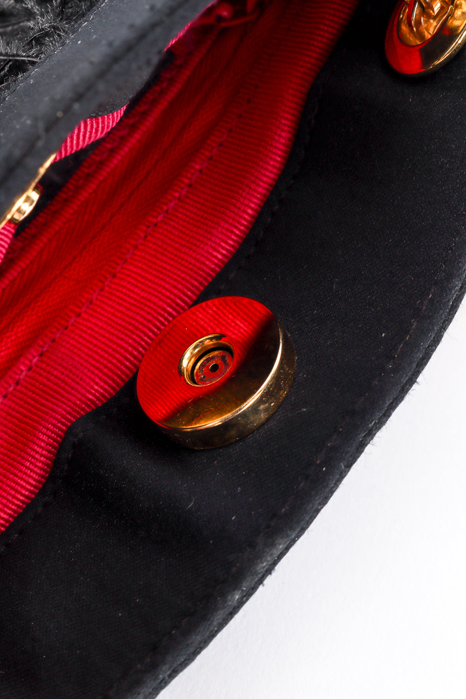 Vintage Adrienne Landau Black Feather Gold Chain Evening Bag clasp detail @Recess LA