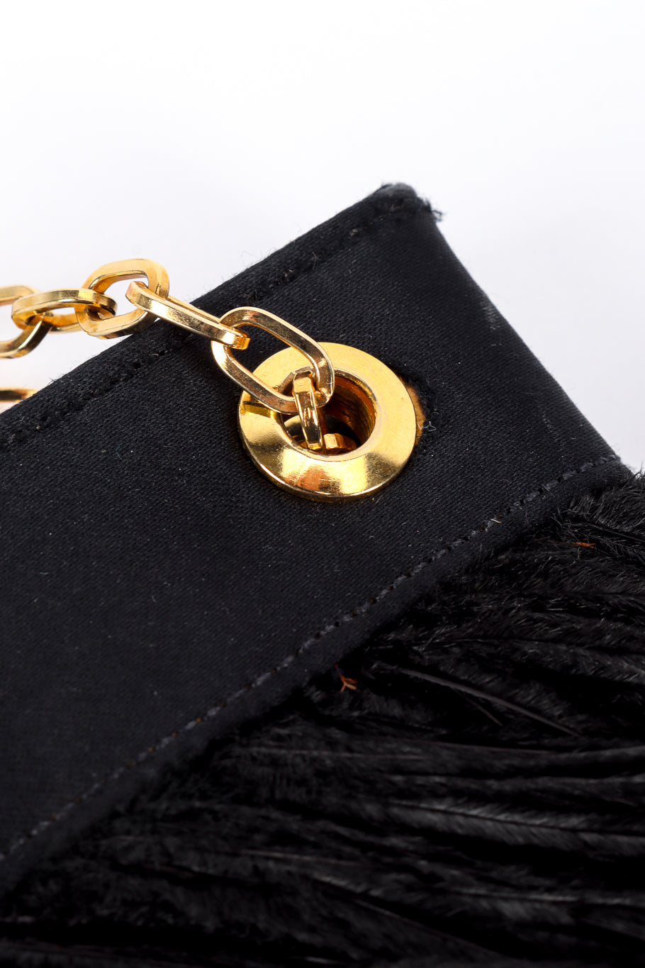 Vintage Adrienne Landau Black Feather Gold Chain Evening Bag details @Recess LA