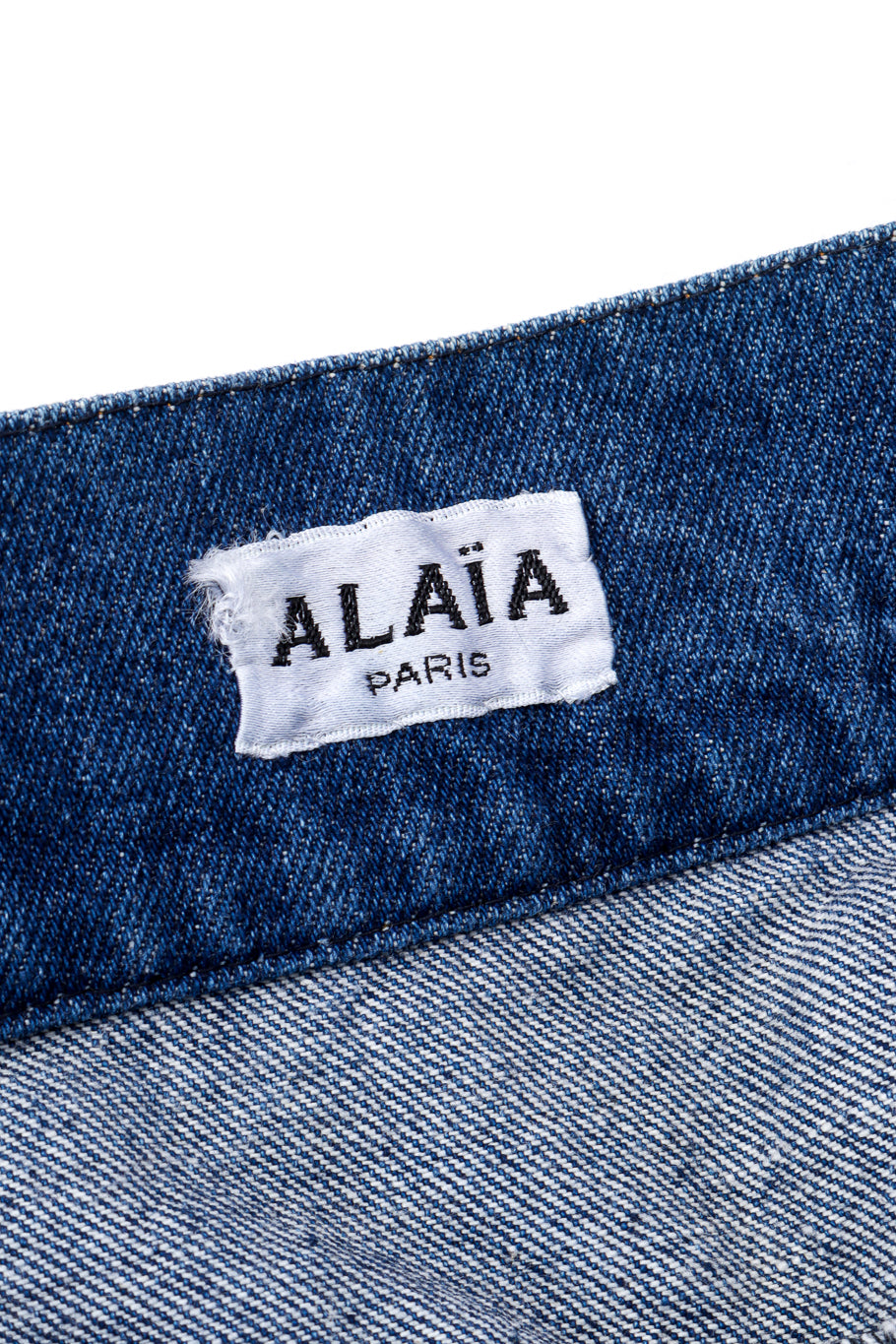 Vintage Alaia Denim Pencil Skirt signature label closeup @recessla