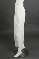 Vintage Alberta Ferretti woven linen embroidered cream mock tunic vest and pant set side view of trousers on mannequin @Recess LA