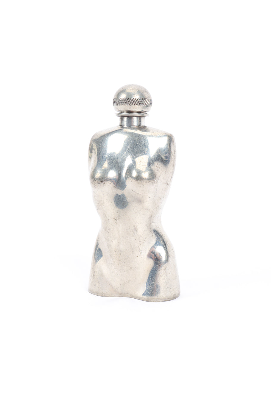 Vintage Alchemy Pewter Female Torso Pewter Flask front @recess la