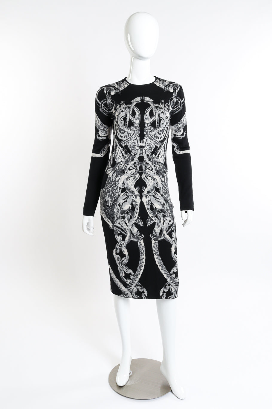 Alexander McQueen 2010 A/W Graphic Knit Dress front on mannequin @recessla