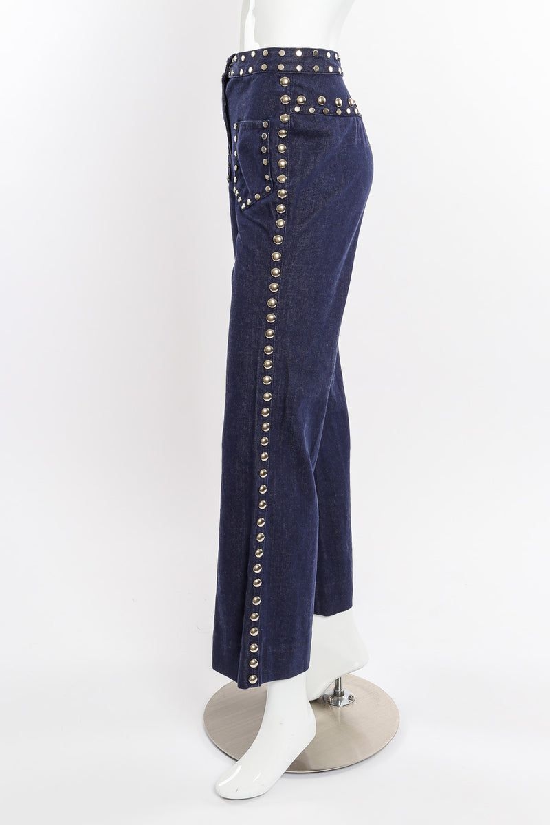 Vintage Allie Flynn Studded Denim Top and Pant Set side view of pant on mannequin @Recessla