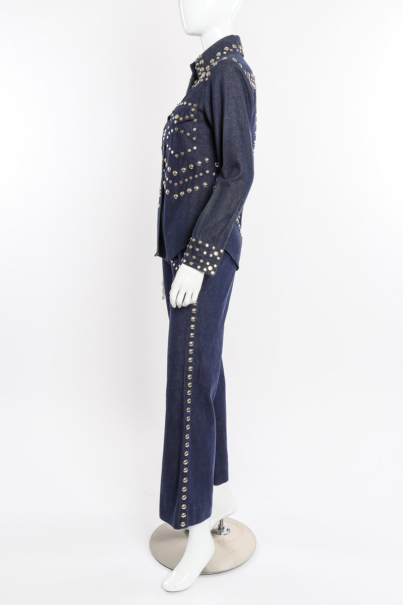 Vintage Allie Flynn Studded Denim Top and Pant Set side view on mannequin @Recessla