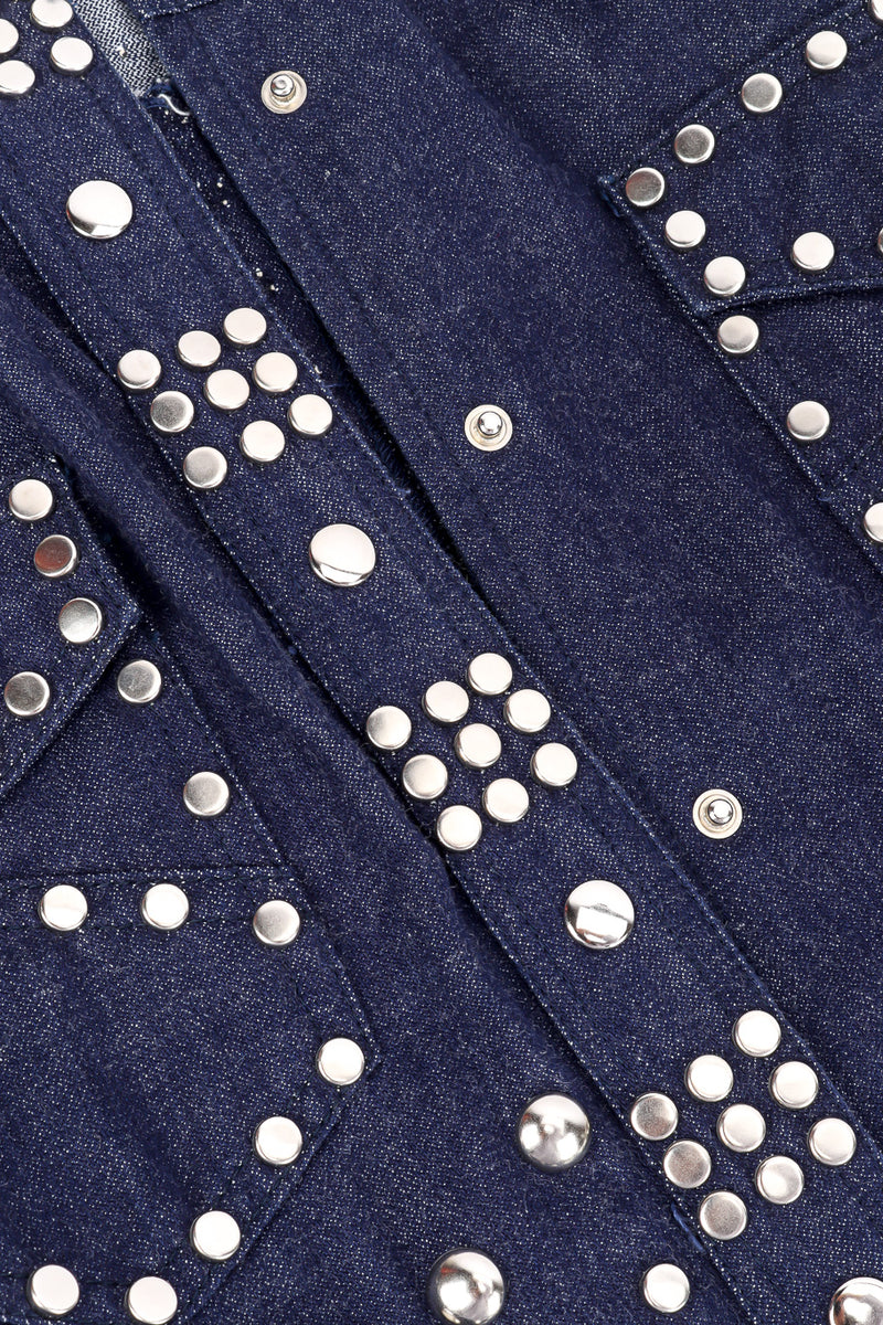 Vintage Allie Flynn Studded Denim Top and Pant Set studs and snap button on shirt closeup @Recessla