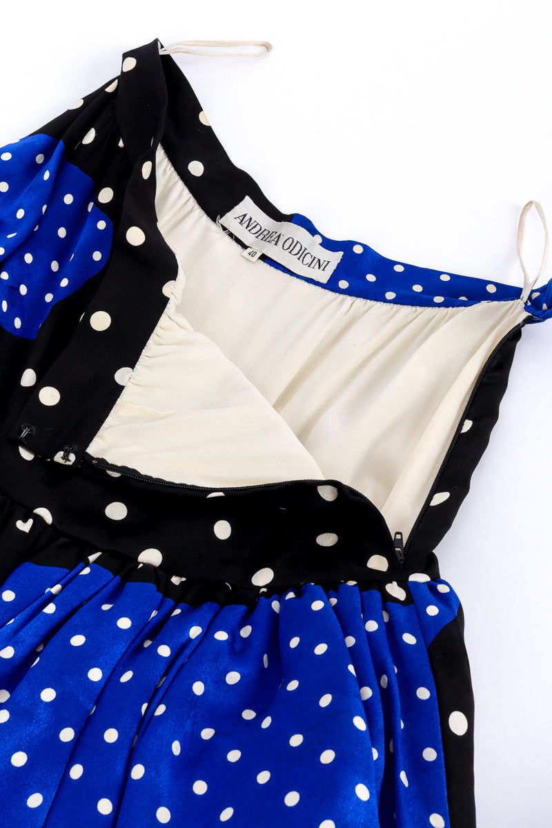 Vintage Andrea Odicini Tiered Color Block Polka Dot Skirt flat unzipped closeup @recess la