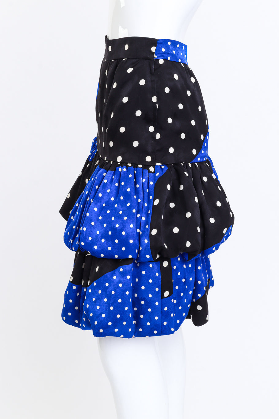 Vintage Andrea Odicini Tiered Color Block Polka Dot Skirt side on mannequin @recess la