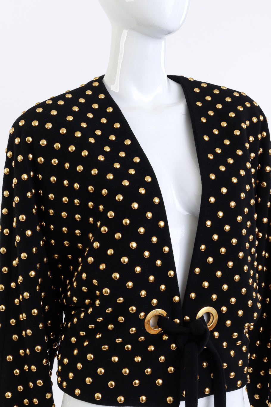 Vintage Anne Klein Studded Wool Cashmere Jacket front on mannequin closeup @recess la