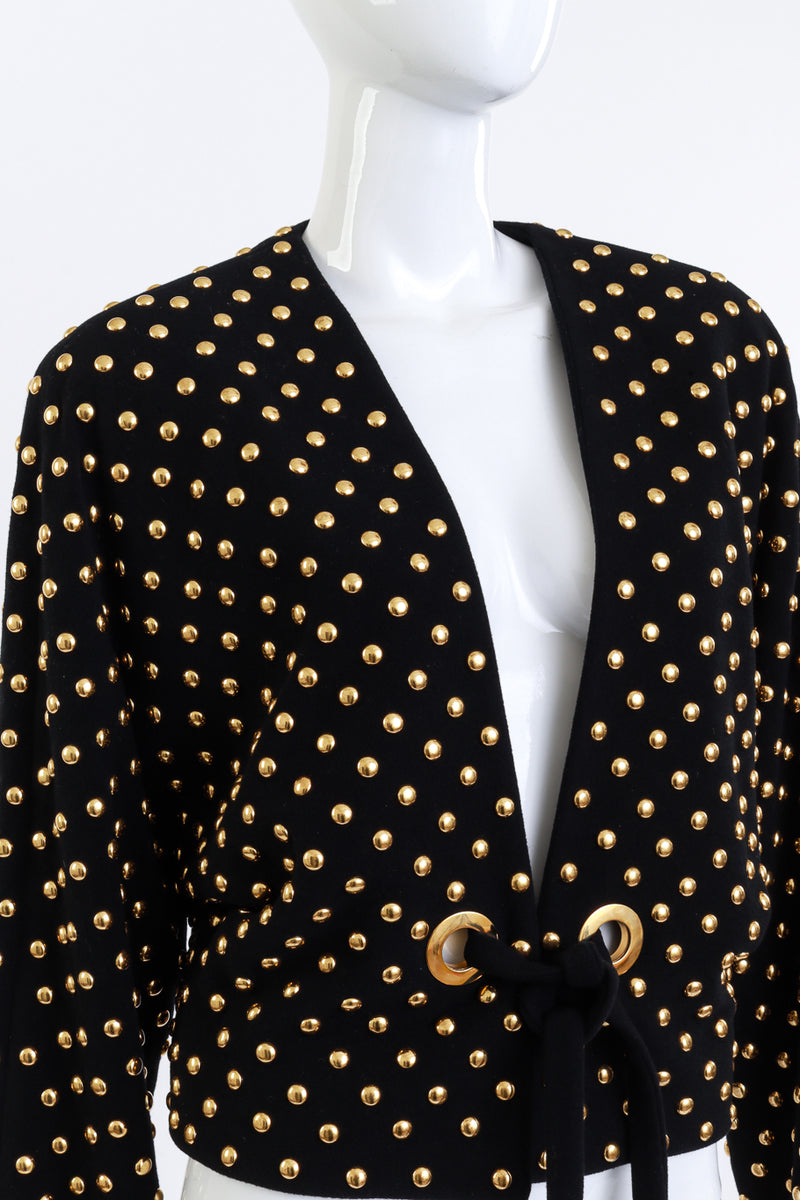 Vintage Anne Klein Studded Wool Cashmere Jacket front on mannequin closeup @recess la