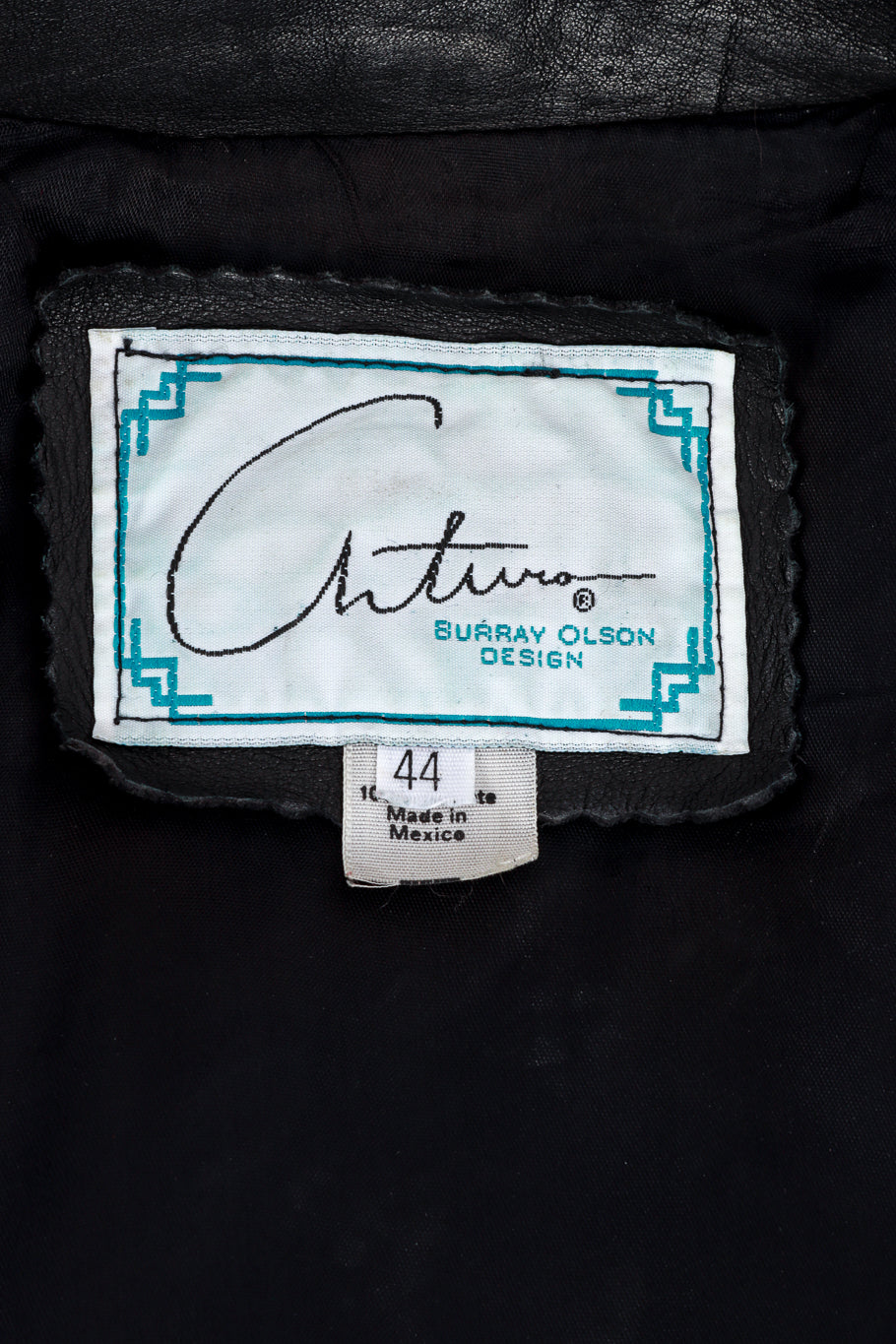 Vintage Arturo Longline Beaded Leather Fringe Jacket signature label closeup @recess la