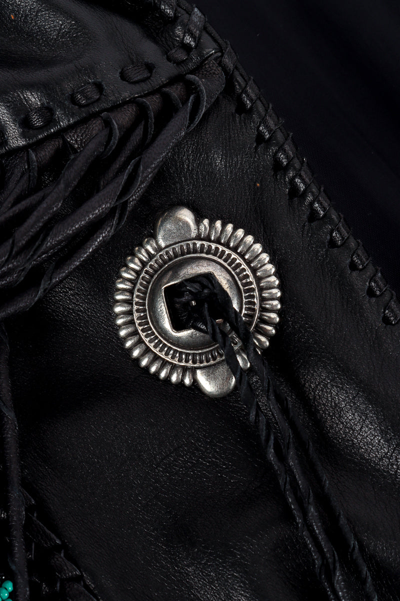 Vintage Arturo Longline Beaded Leather Fringe Jacket concho closeup @recess la