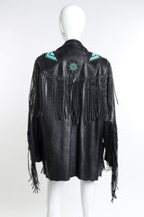 Vintage Arturo Longline Beaded Leather Fringe Jacket back on mannequin @recess la