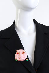 Kenneth Jay Lane Pink Olmec Mask Brooch worn @RECESS LA