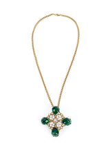 KJL Crystal Floral Cross Detachable Brooch Pendant Necklace @RECESS LA