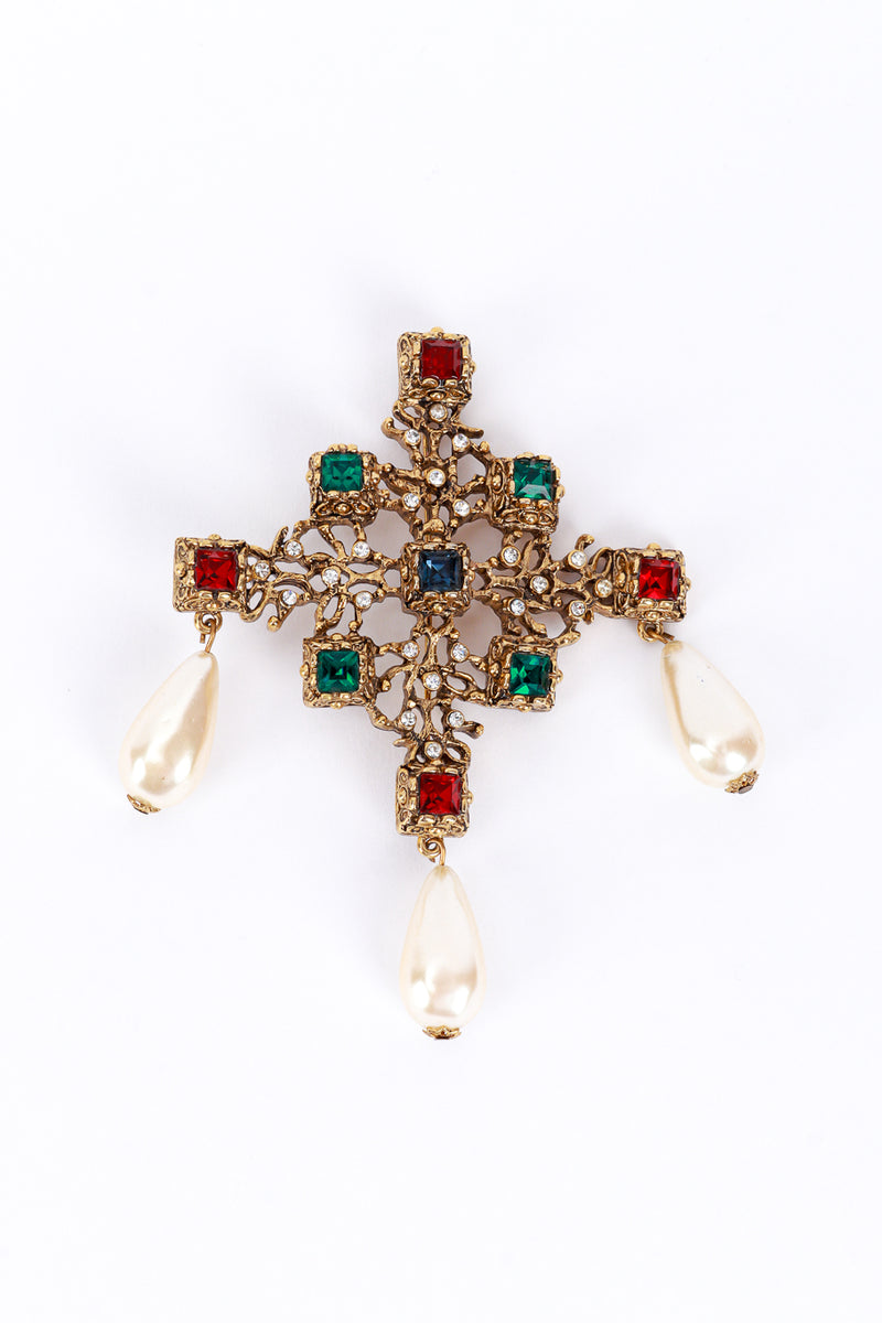 Kenneth Jay Lane Jewel & Pearl Teardrops Cross Brooch @RECESS LA