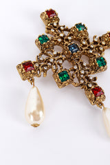 Kenneth Jay Lane Jewel & Pearl Teardrops Cross Brooch dents @RECESS LA