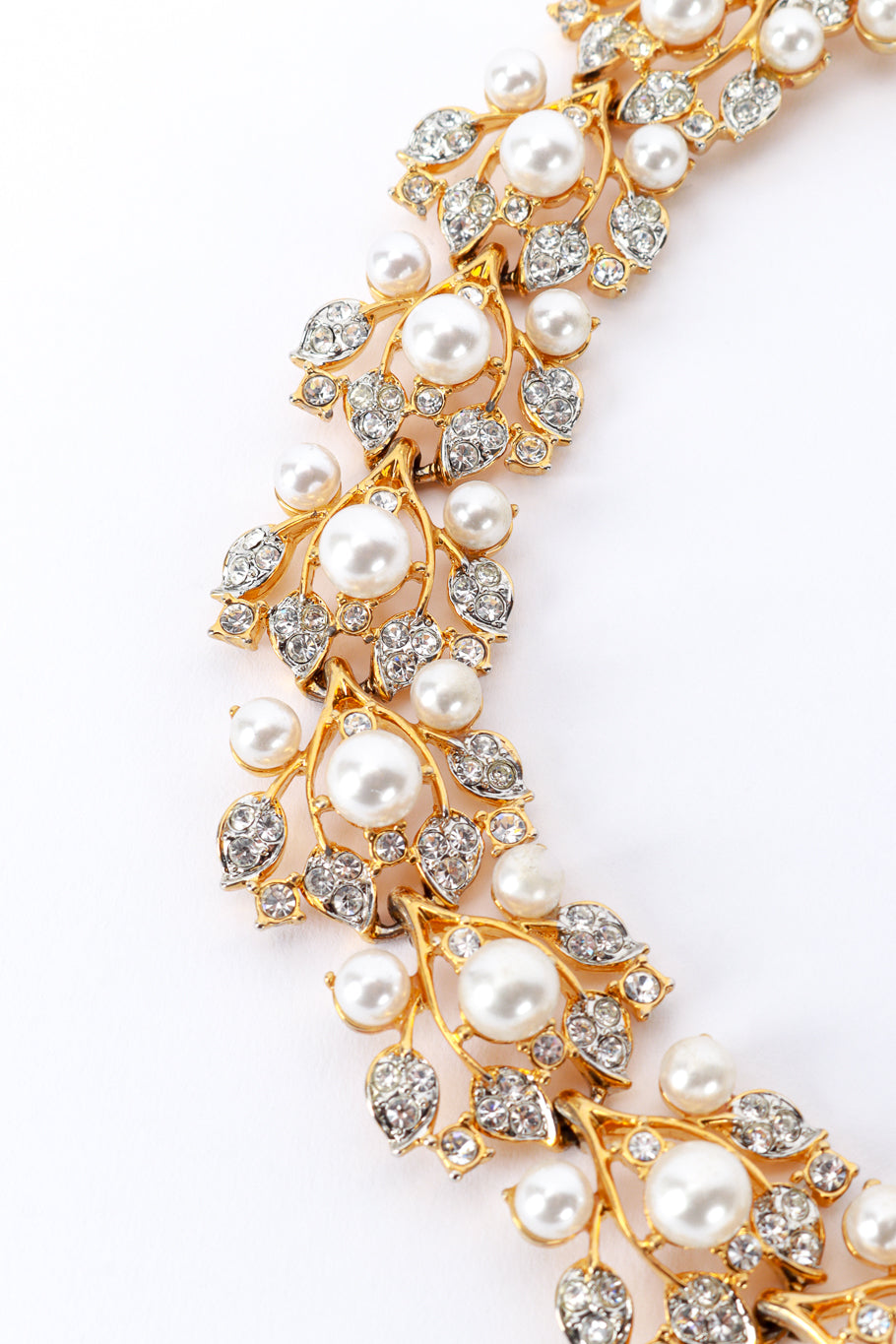 Kenneth Jay Lane Pearl & Rhinestone Floral Collar Necklace detail @RECESS LA