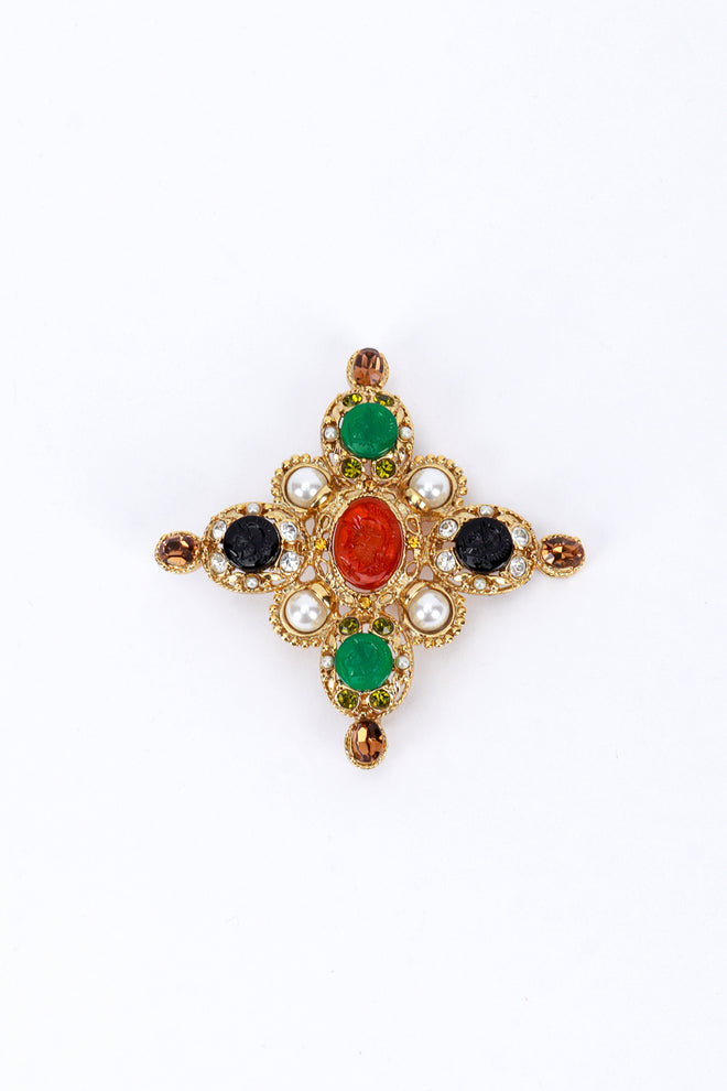 Vintage Kenneth Jay Lane Jeweled Roman Cameo Cross Brooch front @recess la