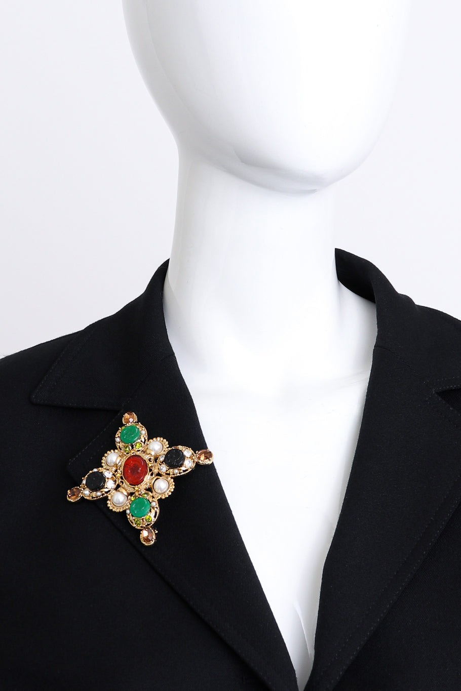 Vintage Kenneth Jay Lane Jeweled Roman Cameo Cross Brooch on mannequin @recess la