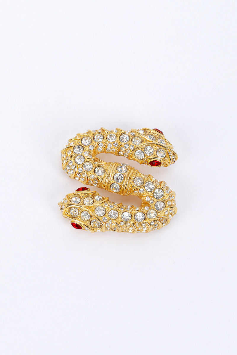 Vintage Kenneth Jay Lane Crystal Double Snake Head Brooch front @recess la