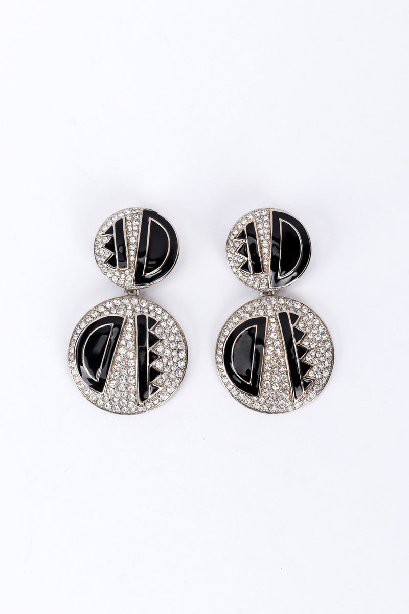 Vintage Kenneth Jay Lane Geo Enamel Rhinestone Earrings front @recess la