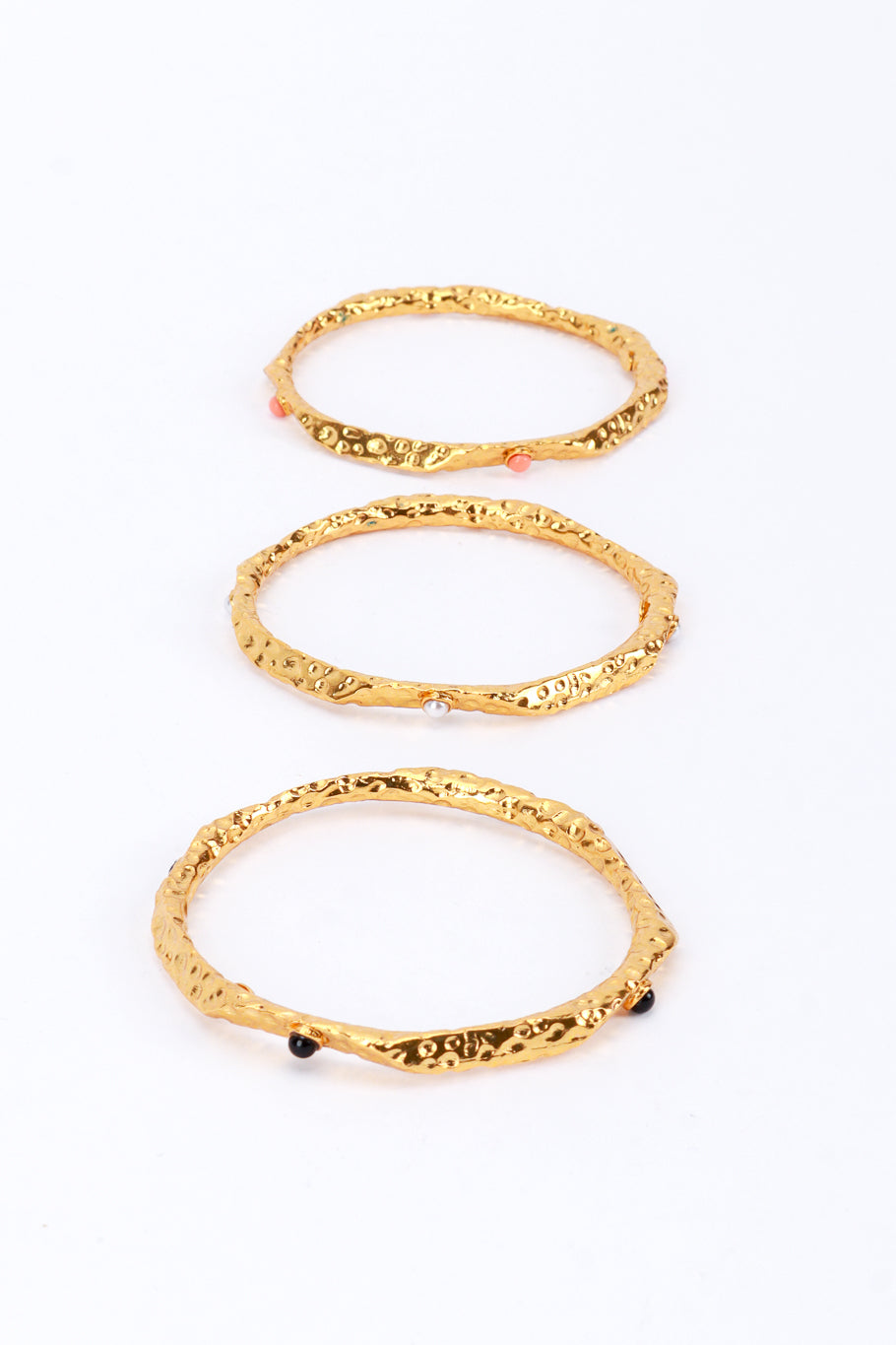 Kenneth Jay Lane Golden Hammered Bangle Set flat @RECESS LA