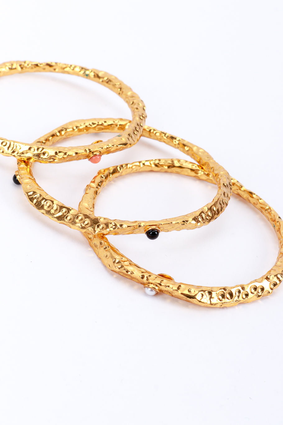 Kenneth Jay Lane Golden Hammered Bangle Set detail @RECESS LA